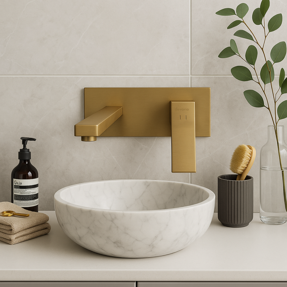 Milan Wall Basin Mixer With Spout Brass