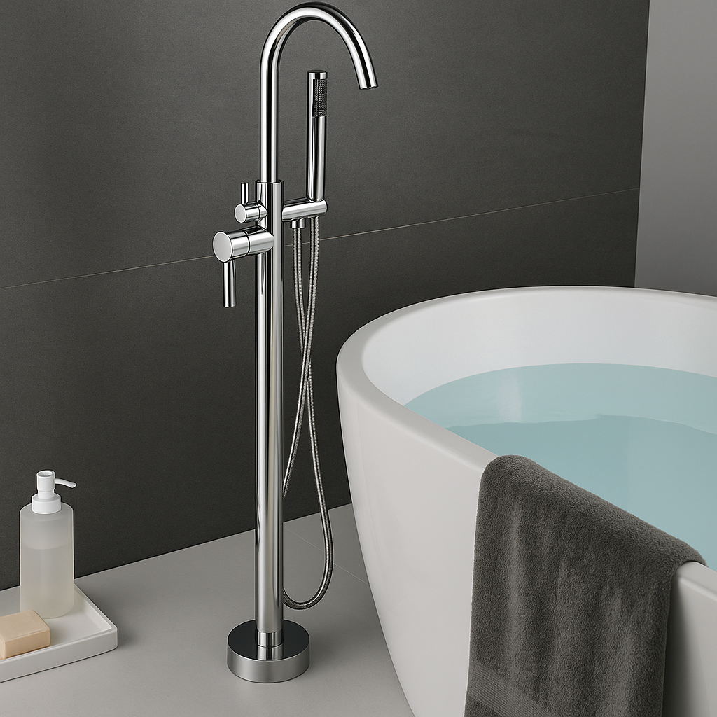 Devario Premio Freestanding Bath Mixer Round Brass