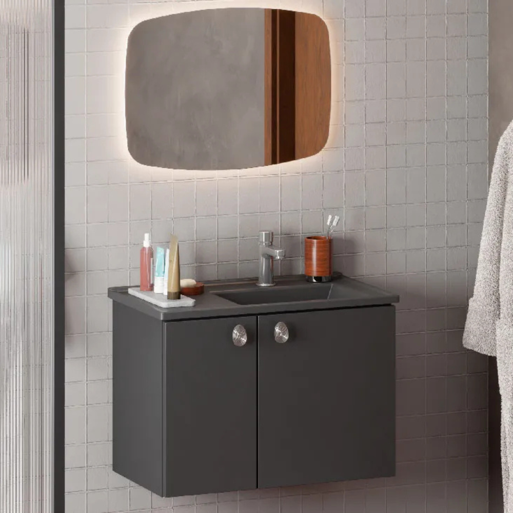 Tarumã Steel Bathroom Vanity Set with Cultured Marble Washbasin & Mirror