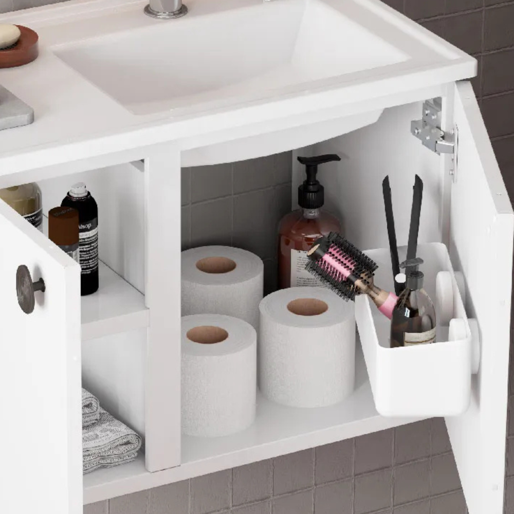 Tarumã Steel Bathroom Vanity Set with Cultured Marble Washbasin & Mirror