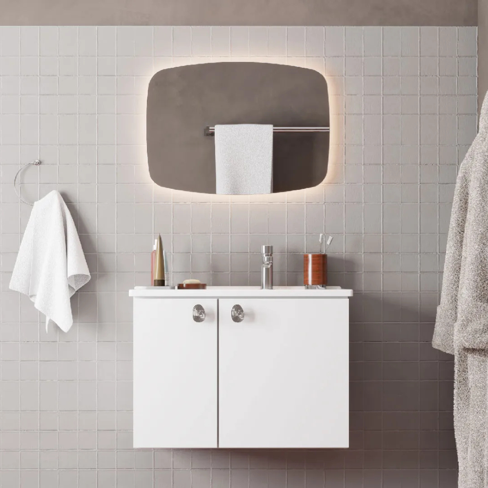 Tarumã Steel Bathroom Vanity Set with Cultured Marble Washbasin & Mirror