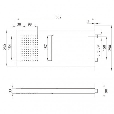 Riova Rectangular Shower Head -50CM
