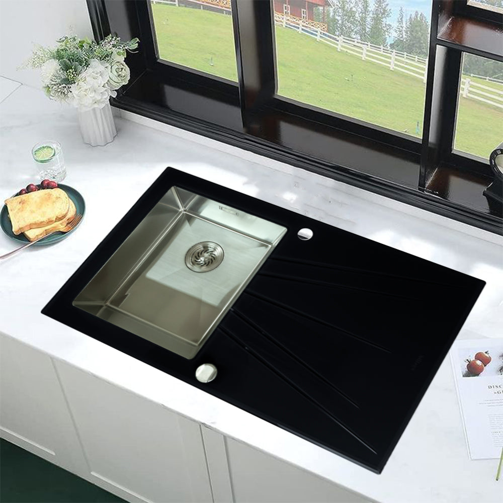 Alva Large Bowl Glass Kitchen Sink - Black