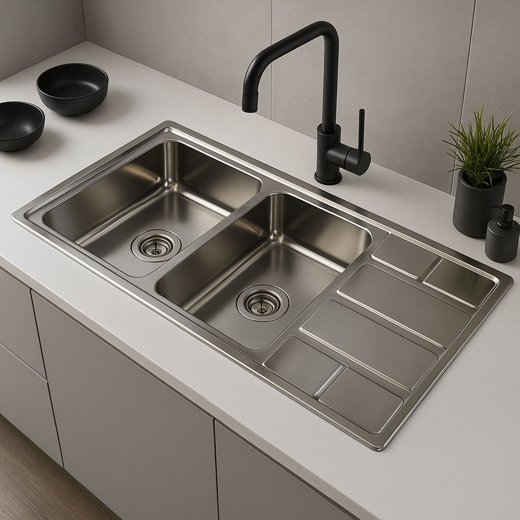 Sillago Panfila Machine Double Bowl With Side Kitchen Sink