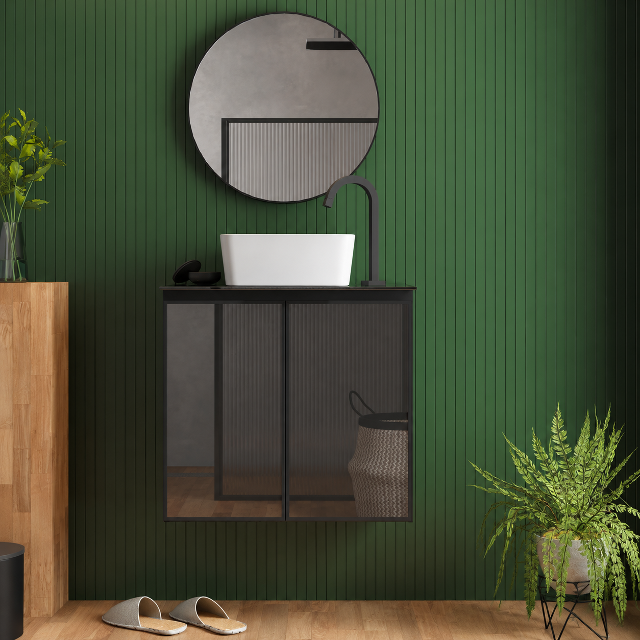 Umbu With Glass Door + Tempered Glass Vanity Cabinet- Bali Basin