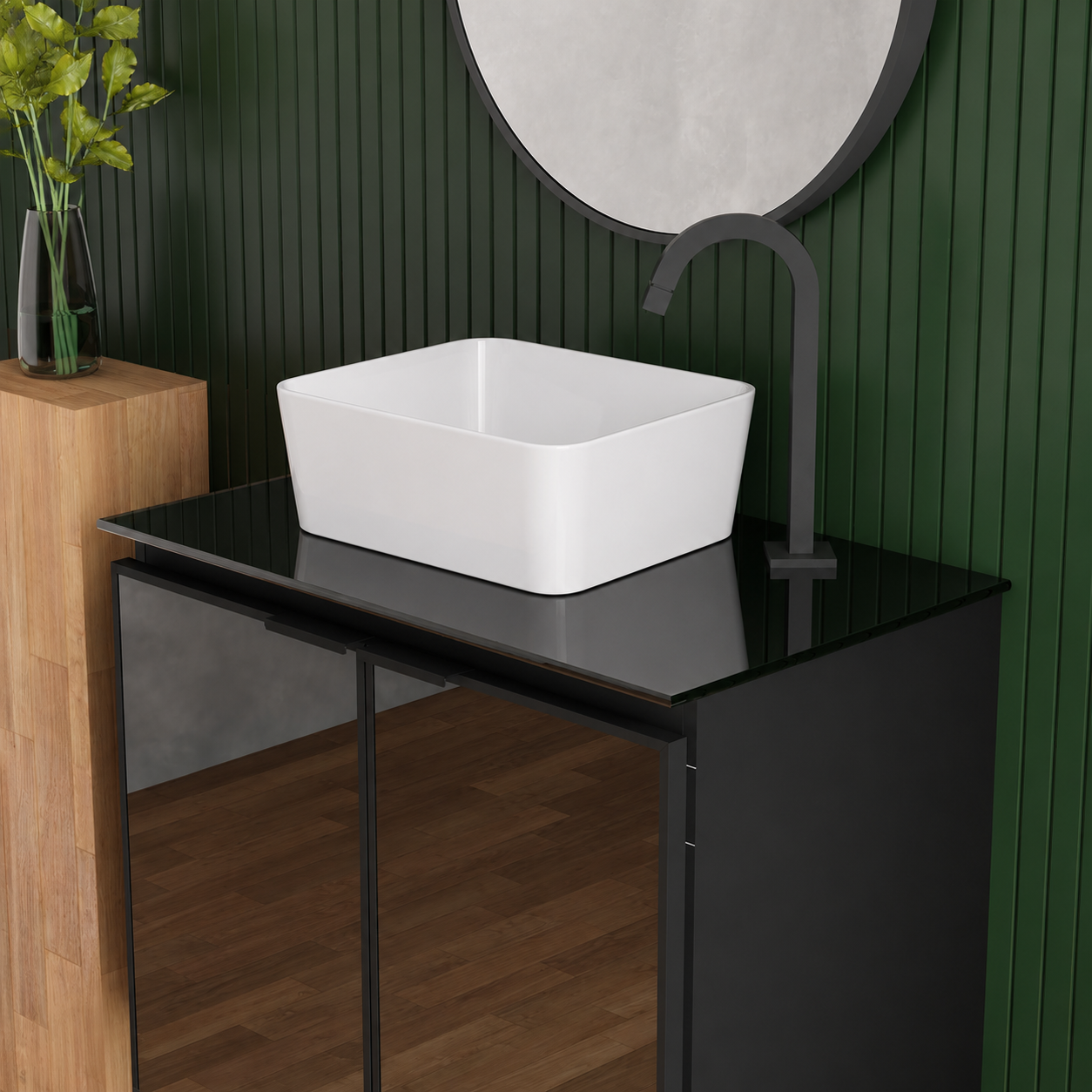 Umbu With Glass Door + Tempered Glass Vanity Cabinet- Bali Basin