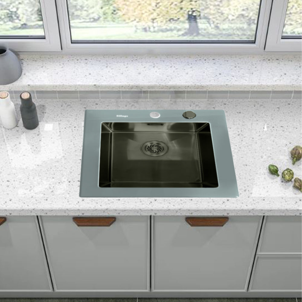 Quinn Small Bowl Glass Kitchen Sink- Grey