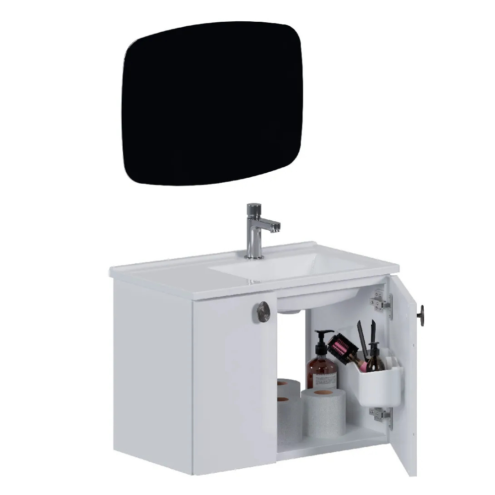 Tarumã Steel Bathroom Vanity Set with Cultured Marble Washbasin & Mirror