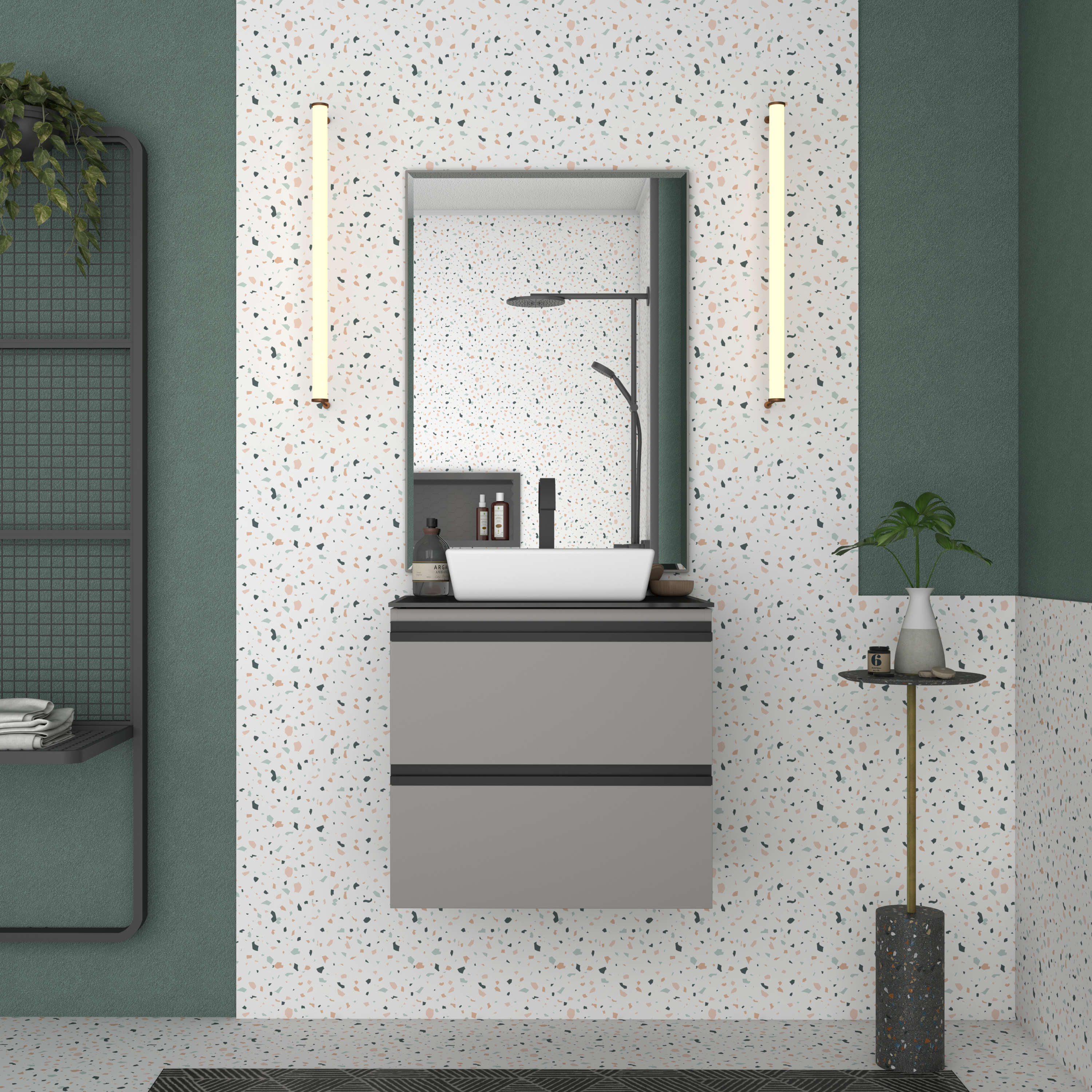 Gaia Steel Bathroom Vanity With Tempered Glass And Prisma Basin