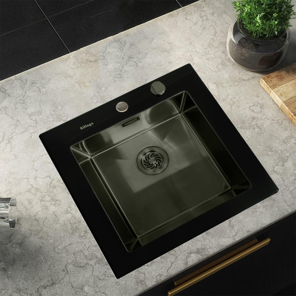 Quinn Small Bowl Glass Kitchen Sink- Black