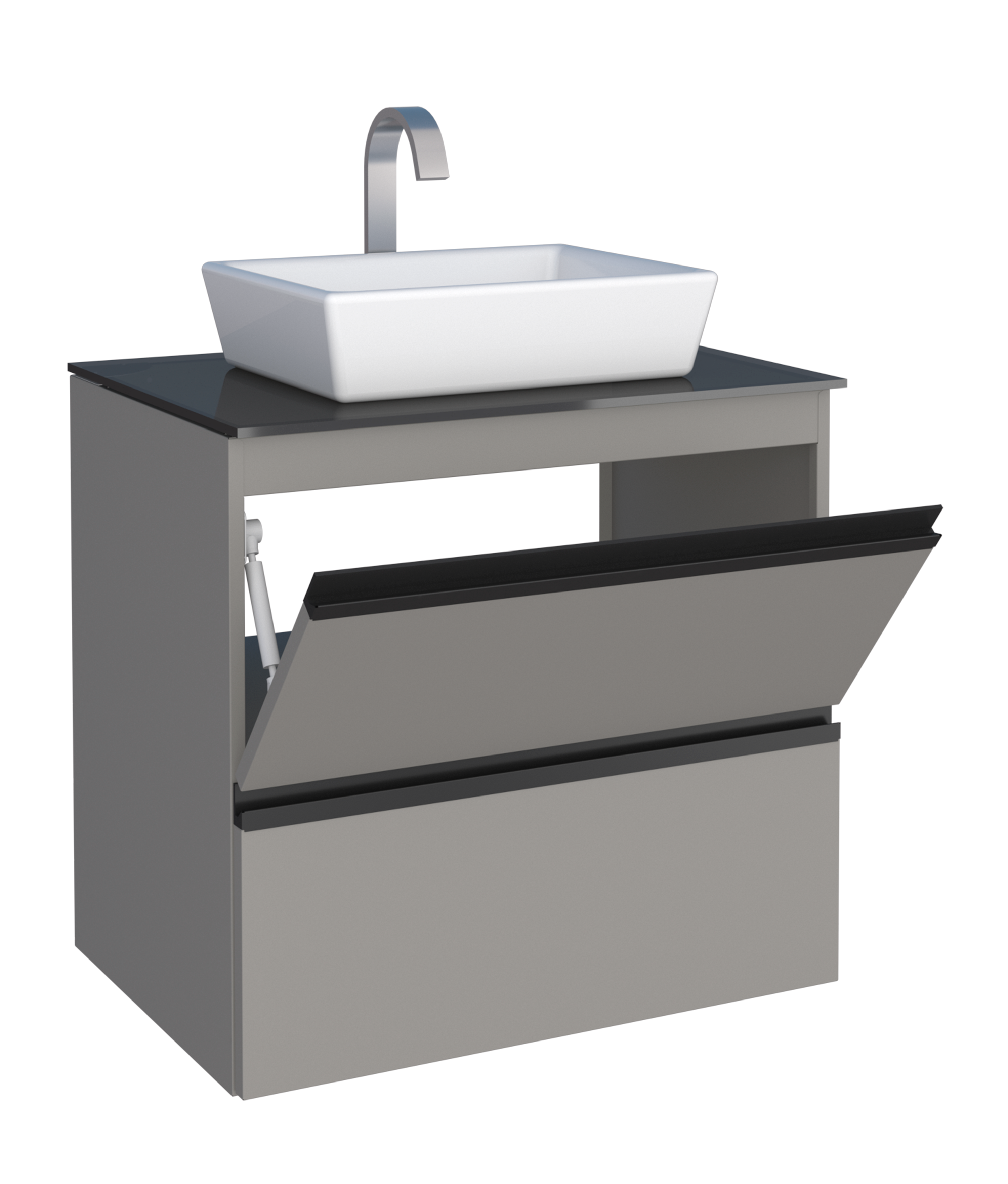 Gaia Steel Bathroom Vanity With Tempered Glass And Prisma Basin