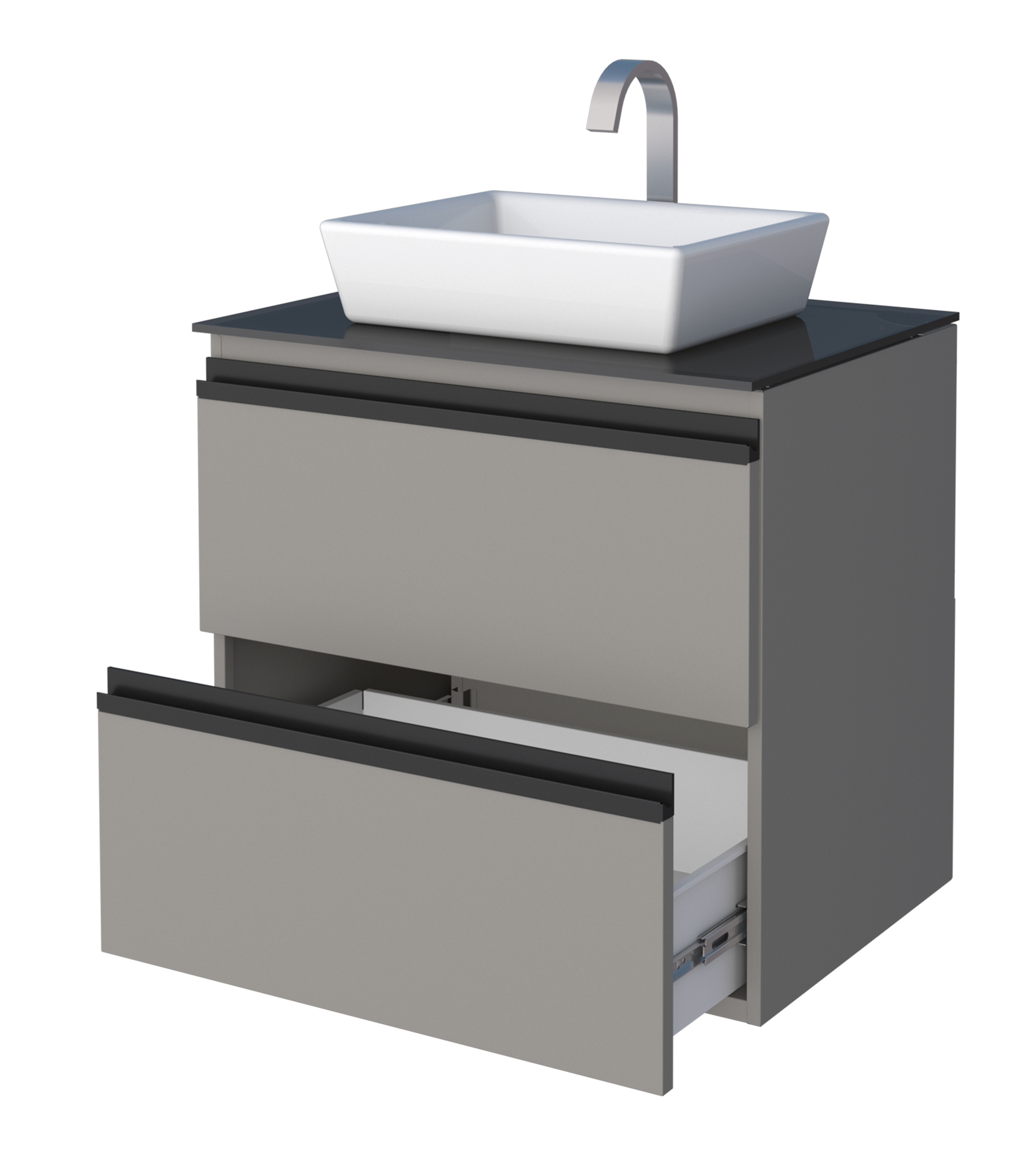 Gaia Steel Bathroom Vanity With Tempered Glass And Prisma Basin